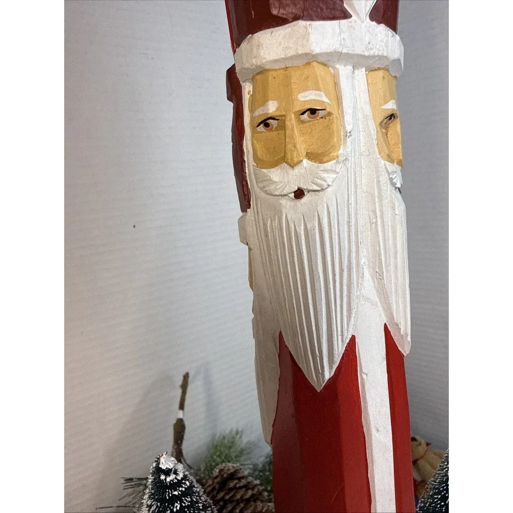 Vintage 5 Faces Santa Claus Figurine Wood Carved Folk Art 16